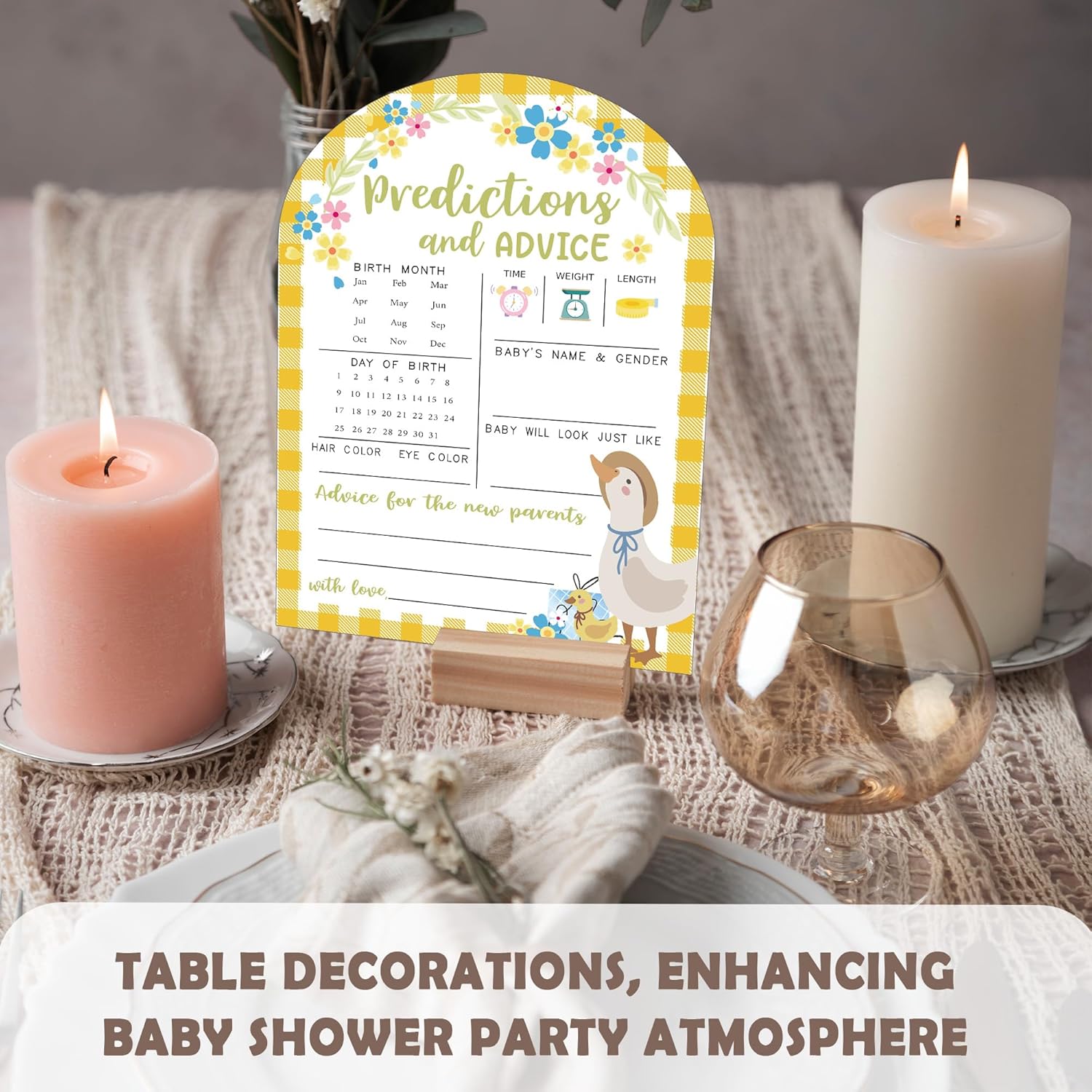 Floral Baby Predictions And Advice Cards - 30Pcs Duck Gender Reveal Games For Guests, 5 X 7 In Baby Shower Activities For Guests, Gender Neutral Decor Table Decorations For New Parents-Yellow