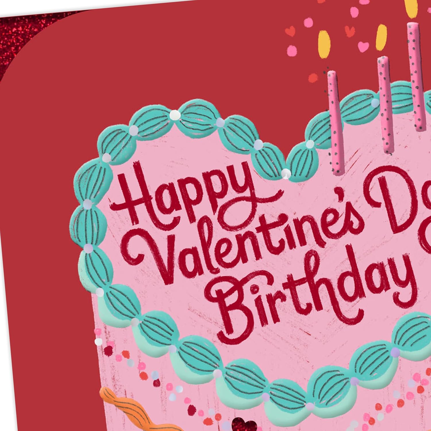 Hallmark Valentines Day Birthday Card (Twice the Love, Heart Cake) for Friends, Family, February 14th