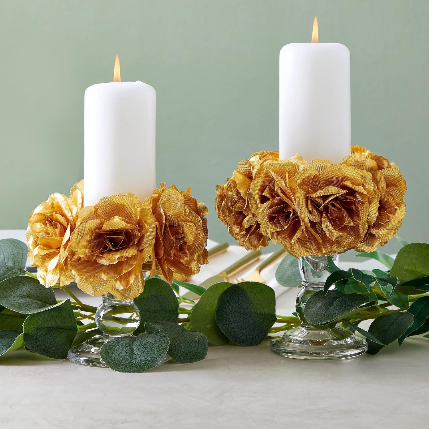 Gold Flowers Artificial Roses - 50-Pack, 3 In, Stemless Silk Rose Heads For Home & Wedding Decor & Faux Bouquets & Floral Accents