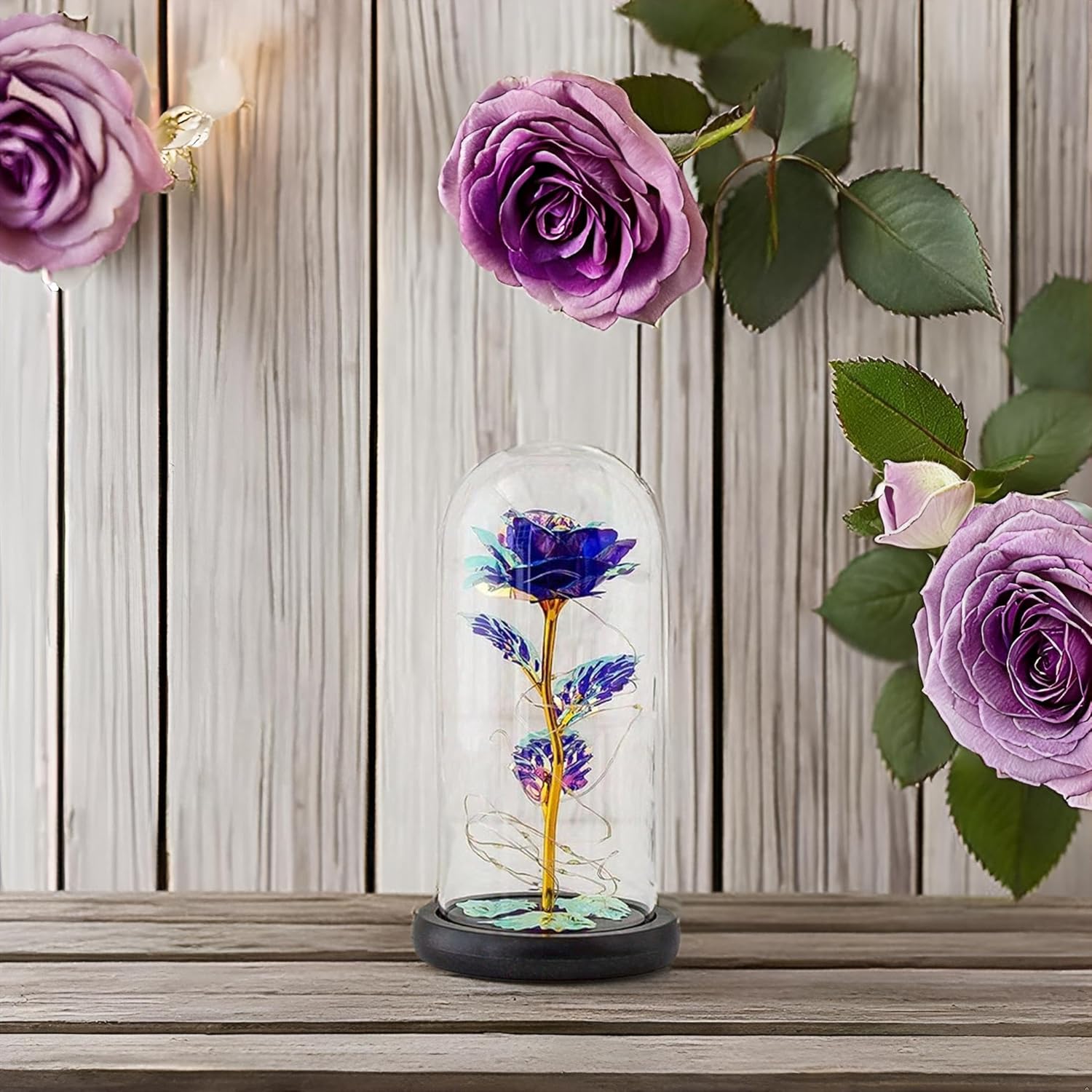 Rose Artificial Flowers Led Glass Decorative Light For Girls Women Mom Purple Led Flower For Birthday Holiday Gift Mom Grandma, Eternal Rose Gift For Her Valentine Mothers Anniversary