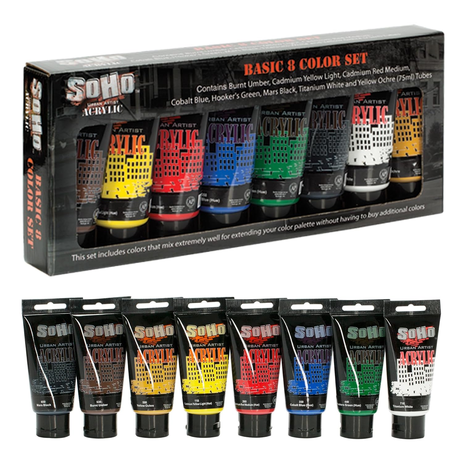 Heavy Body Acrylic Paint - Set Of 8-75Ml - Assorted - Thick, Rich Color, Excellent Coverage, Professional Quality - Artists Acrylic Paint