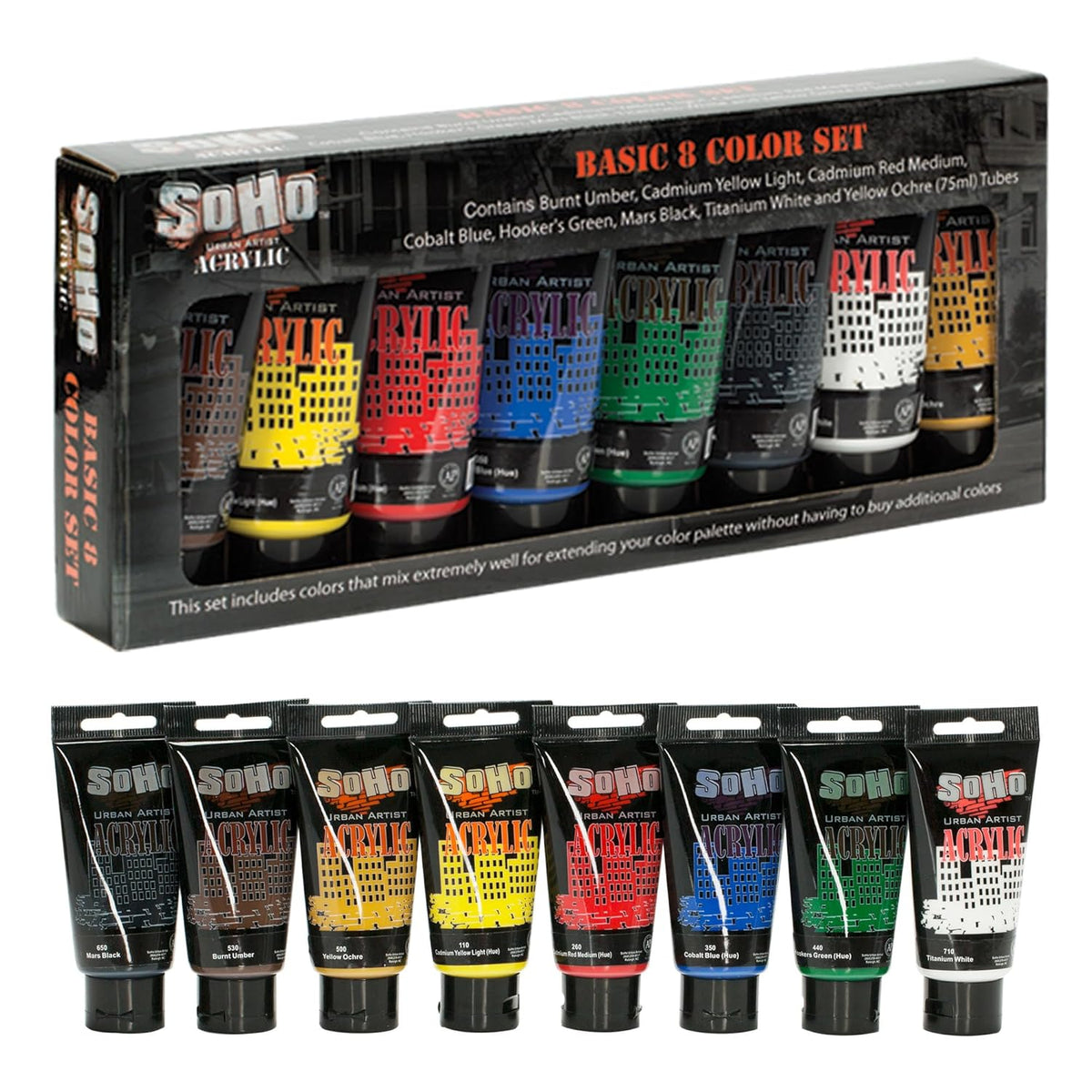 Heavy Body Acrylic Paint - Set Of 8-75Ml - Assorted - Thick, Rich Color, Excellent Coverage, Professional Quality - Artists Acrylic Paint