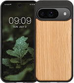 Real Wood Case for Pixel 9/9 Pro - Hard Cover with TPU Bumper, Light Brown