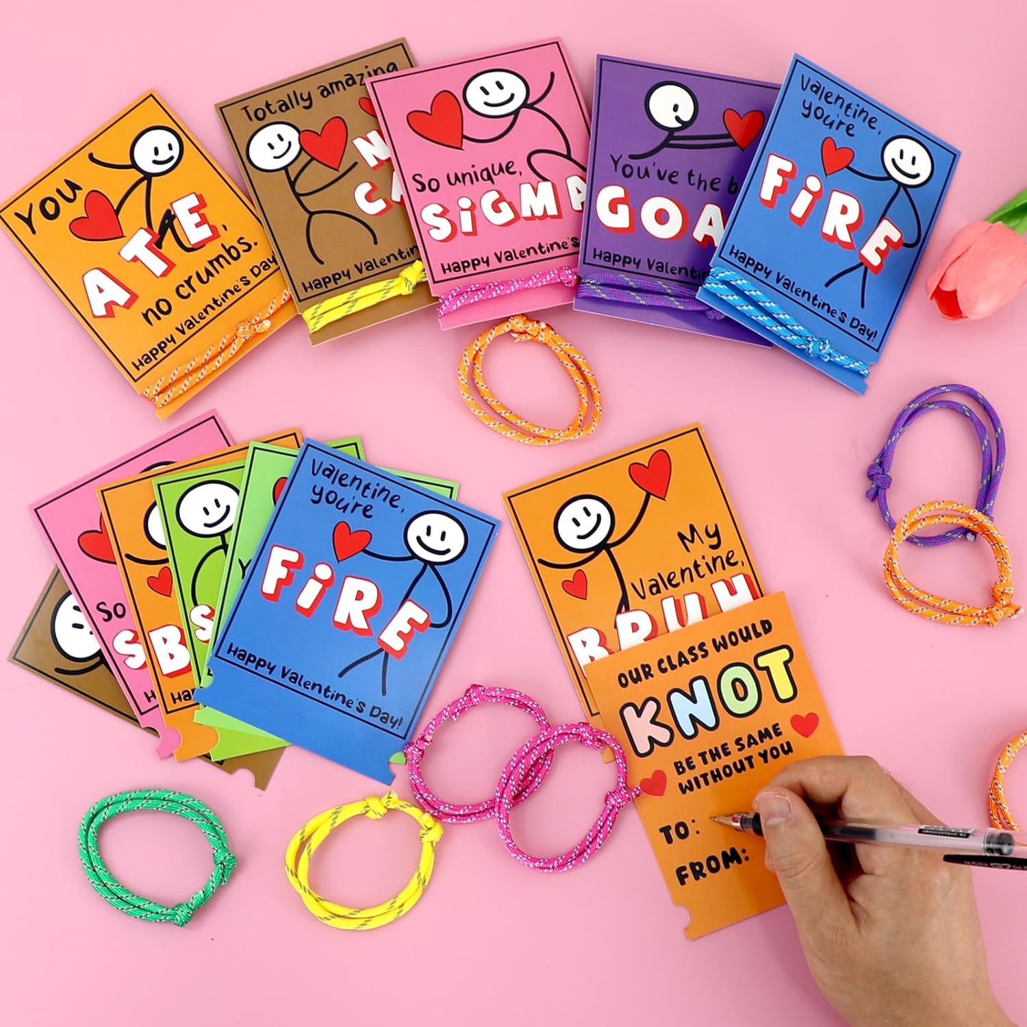 36 Pack Slang Words Valentine'S Day Cards With Friendship Knot Bracelets, School Valentines Day Gifts Bulk For Kid, Student, Tween, Teen, Girl, Boy From Teacher Classroom Exchange Party Favors