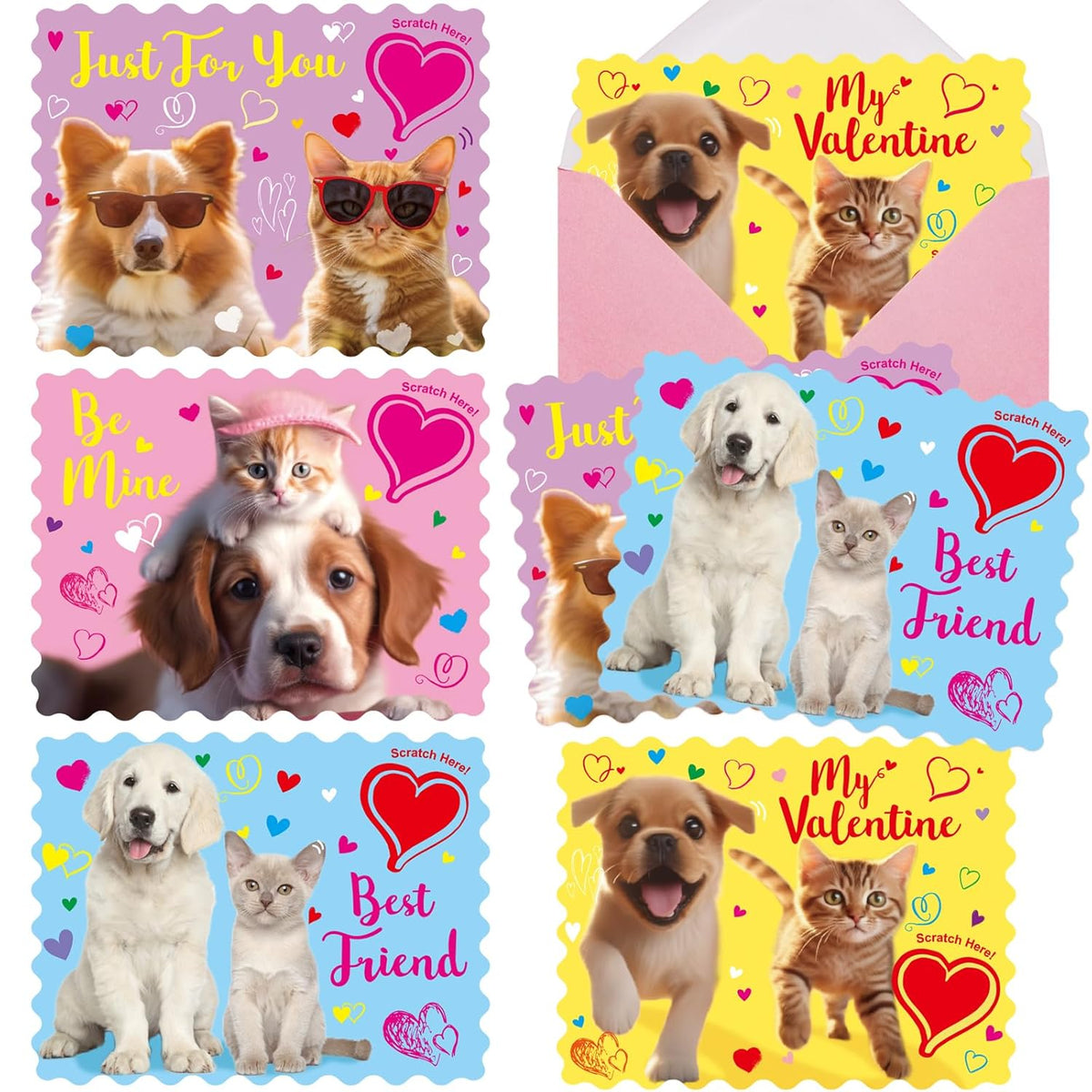 Valentines Cards Scratch Sniff Kitten Card Valentine Strawberry Scented Pet Notecard With Envelopes Stickers For Kids Boys Girls School Classroom Party Favors Exchange Supplies 28Pcs