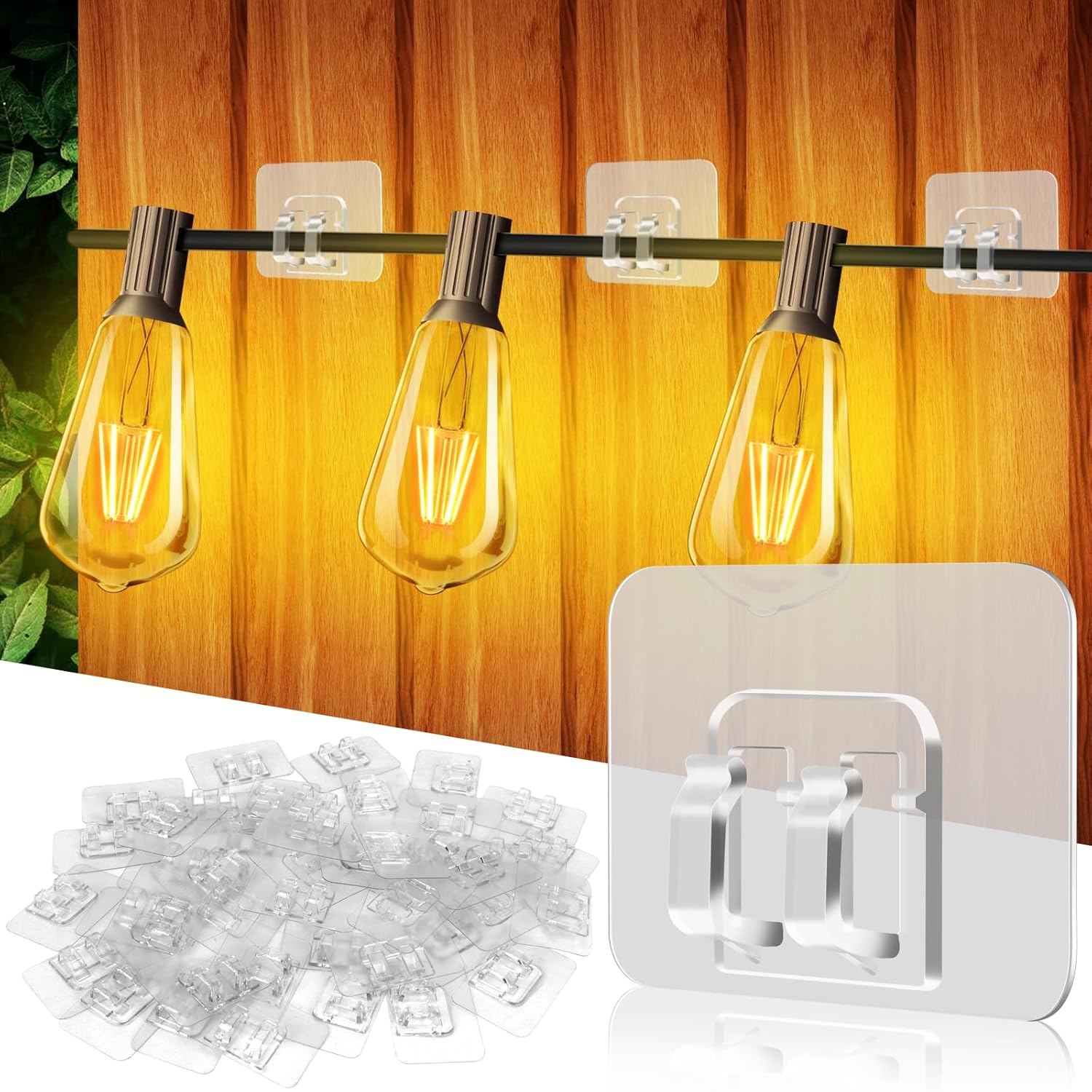 Christmas Light Clips For Outside, 100Pcs Outdoor String Light Hooks, Heavy Duty Uv-Resistant Sticky Cable Clips With Waterproof Adhesive Strips For Hanging Christmas Lights Holiday Decor