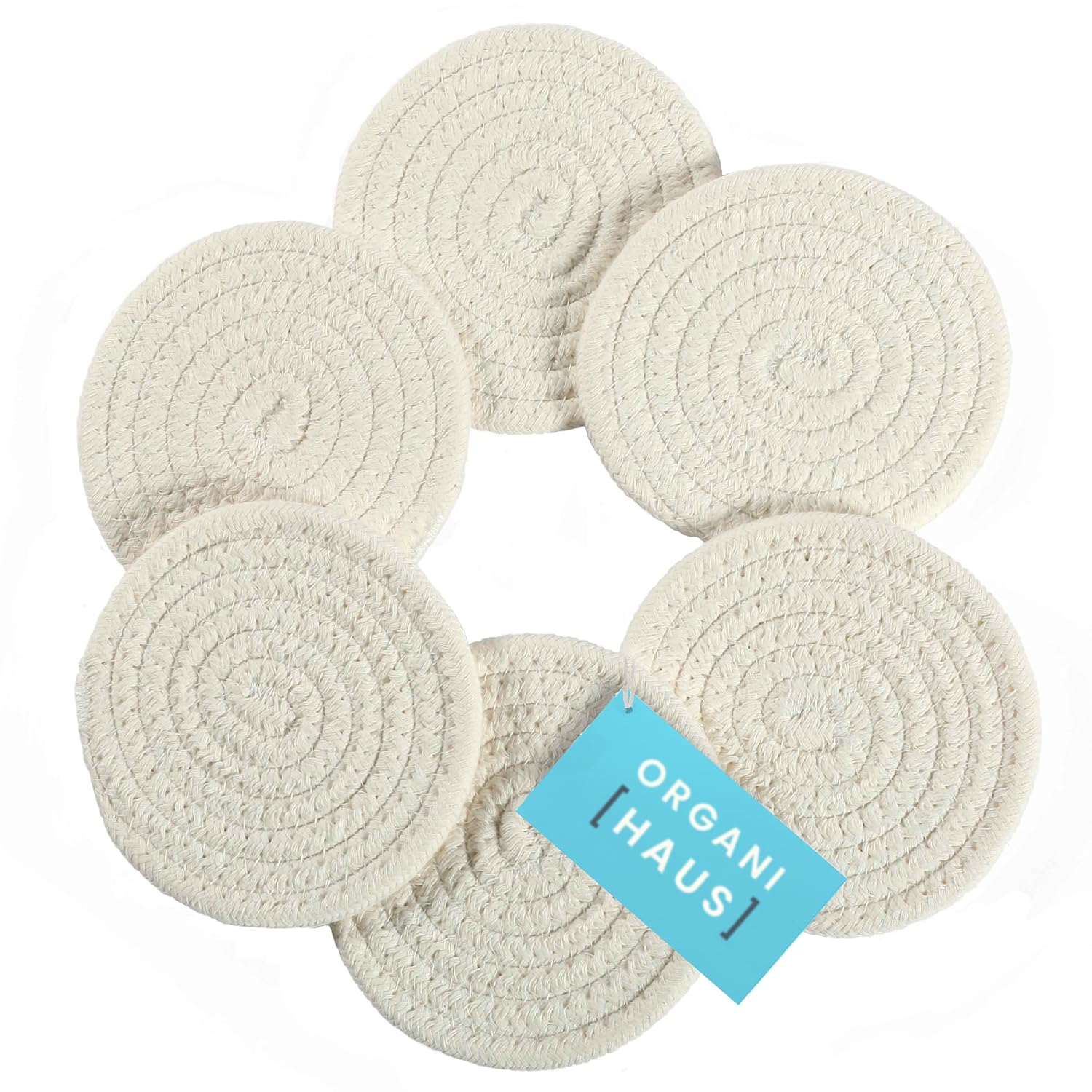 Drink Coasters Set Of 6, Absorbent Cotton Woven Cup Coasters, Rustic Farmhouse Boho Decor For Coffee Table And Drinks Protection, Cute Coaster For Drinks - Off-White