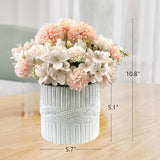 Artificial Flower Arrangements With Polyresin Vase 11’’ Height, Champagne Silk Hydrangea Flower Combination In White Plant Pot Table Centerpieces For Home Decoration