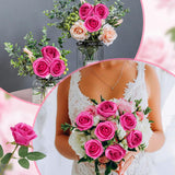 25Pcs Elegant Rayon Hot Pink Rose Bouquet - Long-Stemmed Roses For Weddings, Parties, Home Decoration, Photo Decoration, And High Vase Filling