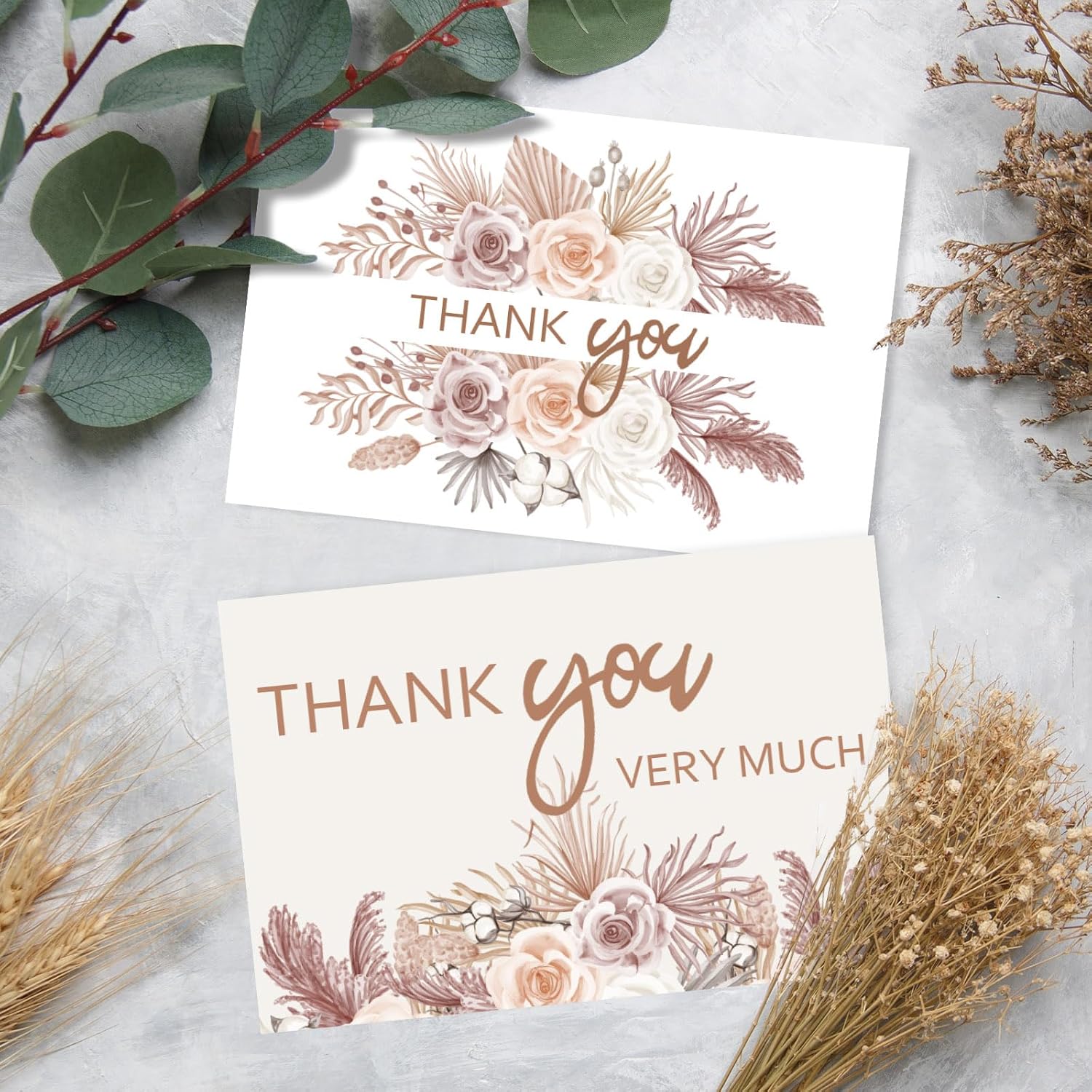 Boho Floral Thank You Cards Bulk 36 Pack Boho Rose Bouquets Note Cards With Envelope Stickers Flower Blank Cards For Wedding Bridal Shower Baby Shower Birthday Party, 4 X 6 Inch