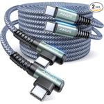 2-Pack 6.6ft 60W USB C to C Cable, Right Angle Nylon Fast Charger for iPhone/Samsung