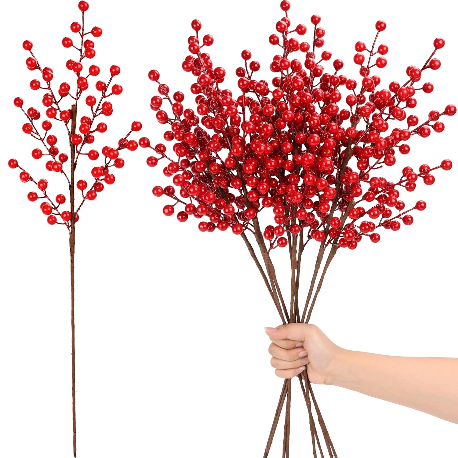 8 Pcs 25 Inches Artificial Red Berry Stems Extra Long Red Berries Holly Berry Branch Fake Burgundy Berry Picks For Floral Arrangements Christmas Tree Holiday Home Décor