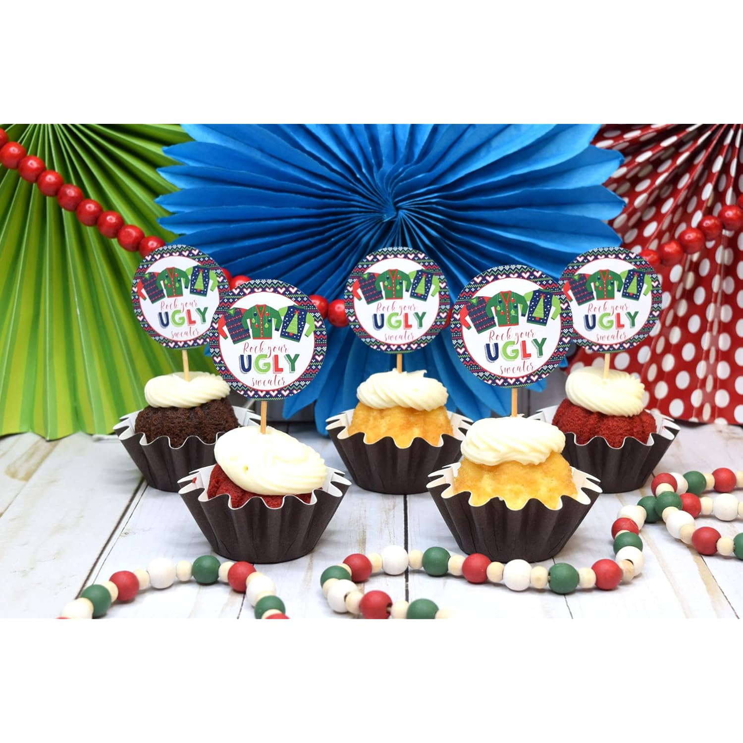 Ugly Sweater Christmas Holiday Thank You Sticker Labels, 40 2" Party Circle Stickers By Amandacreation, Great For Party Favors, Envelope Seals & Goodie Bags