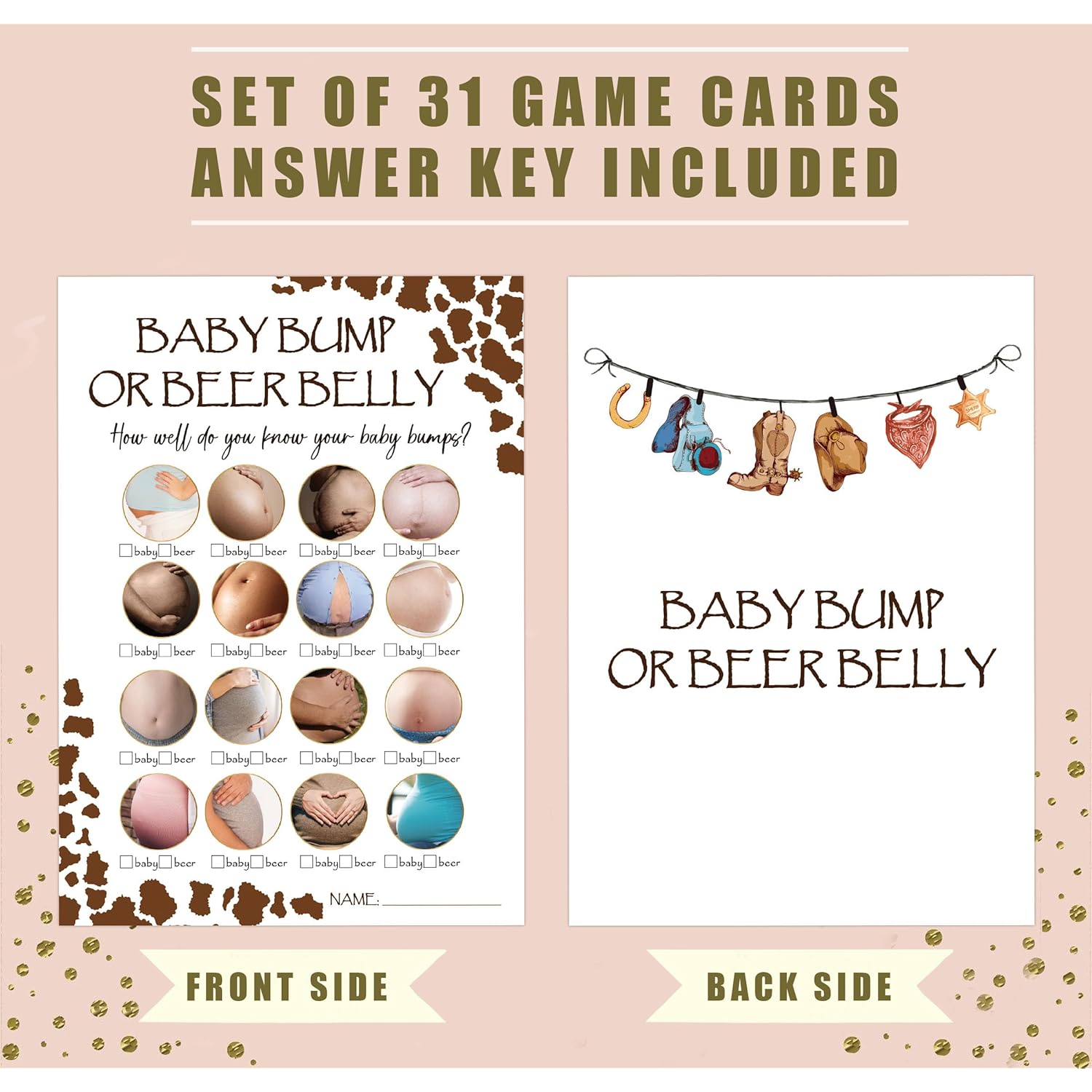 Baby Shower Games - Beer Belly Or Pregnant Bump For 30 Guests With Cards, Gender Reveal, Cowboy Baby Shower Supplies (16)
