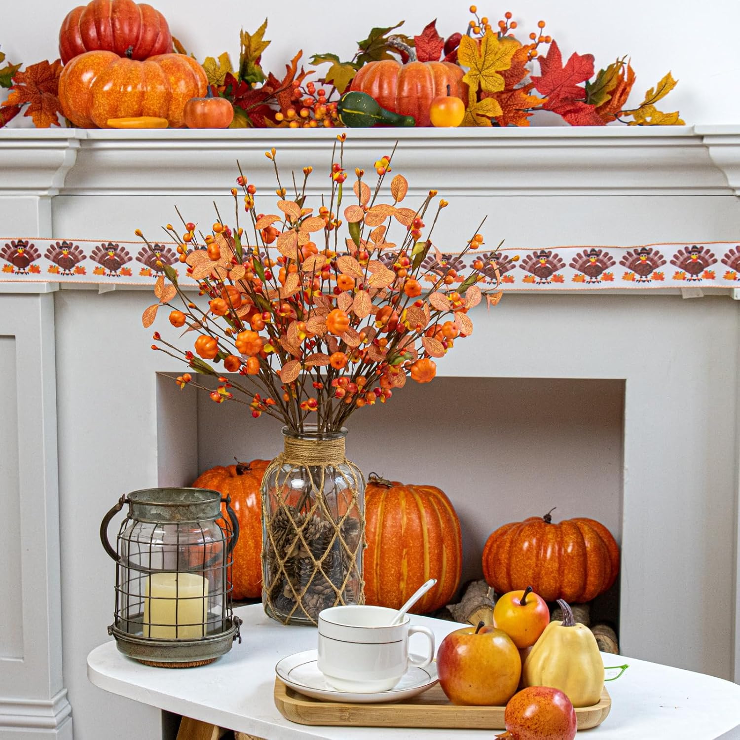 Artificial Fall Decorations 12 Pack Fall Pumkin Picks 17 Inch Orange Berry Stems With Eucalyptus Leaves For Autumn Thanksgving Day Harvest Festival Flower Arrangement Centerpieces Diy Crafts
