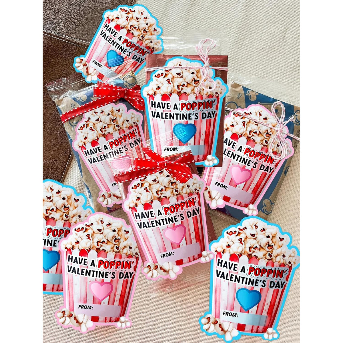 Valentines Day Cards For Kids-Valentines Popcorn Stickers, Cute Kids Poppin' Valentine'S Day, School Class Party Favor Treat, Boys, Girls, Preschool Valentine Card (24Pcs)