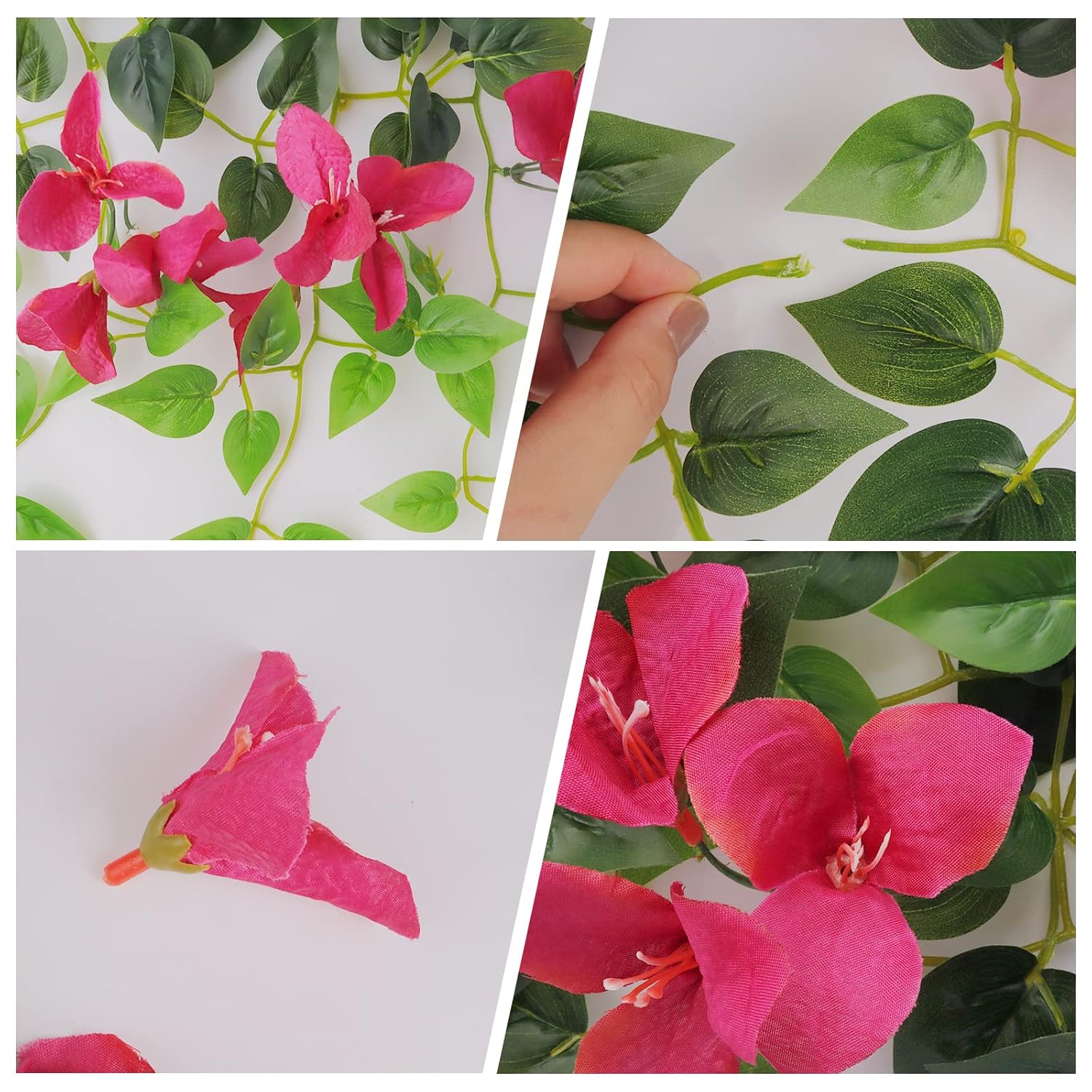 Fake Hanging Flowers Plants Bougainvillea Artificial,Uv Resistant Faux Silk Flower Fabric Vine For Indoor Outdoor Garden Porch Eave Fence Wedding Wall Spring Summer Decor