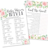 Baby Shower Games For 25 Guests - Floral Pink Girl Baby Shower Trivia Game, Find The Guest Babyshower Game Girl, Gender Reveal Trivia Games, Made In Usa