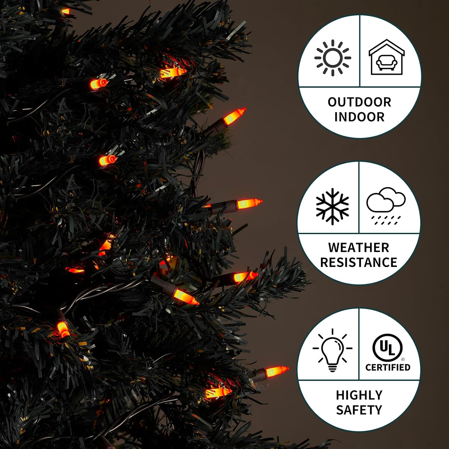 Halloween Lights 100 Counts, Orange Christmas Lights Indoor Outdoor,Black Wire Connectable Of Lighting String,Decoration