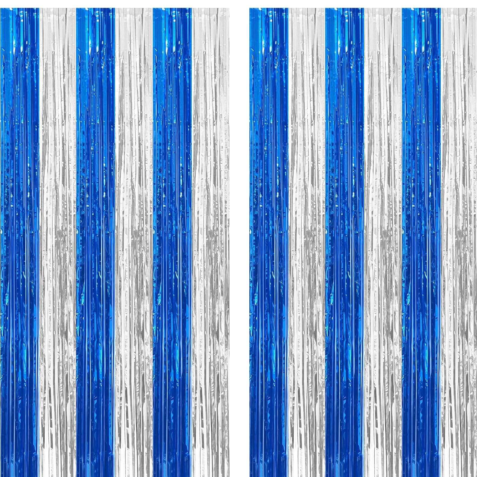 2 Pack Blue Silver Foil Fringe Curtain Tinsel Party Backdrop