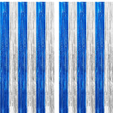 2 Pack Blue Silver Foil Fringe Curtain Tinsel Party Backdrop