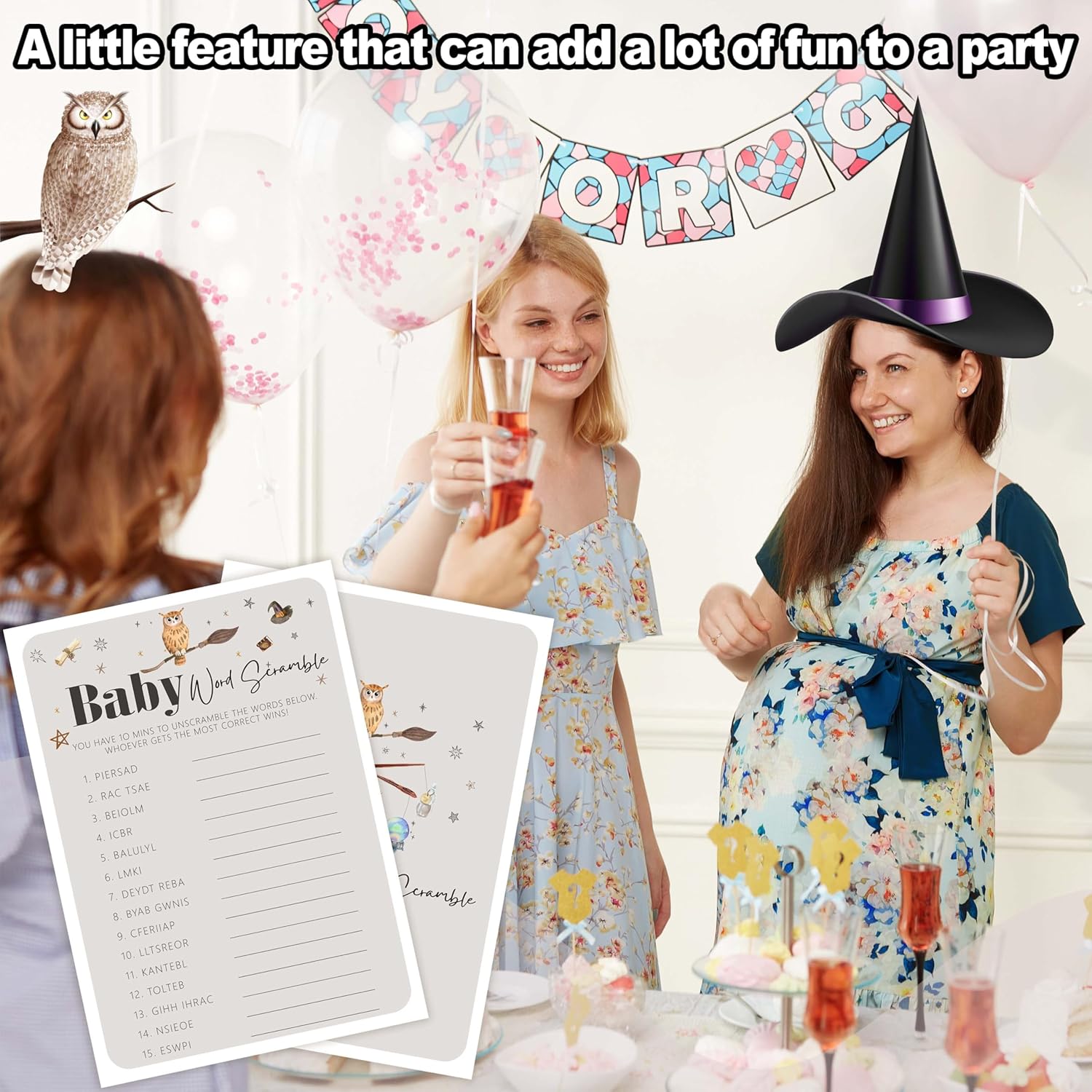 Baby Shower Games For Boy And Girl, 30 Magic School Baby Word Scramble + 1 Answer Card, Magical Wizard Gender Reveal Party Decorations Supplies Favors-H07