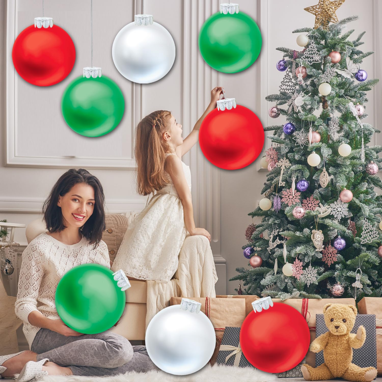 9 Pcs Outdoor Christmas Decorations,11 Inch Large Inflatable Christmas Balls,Christmas Ornaments Decor For Front Door Ya