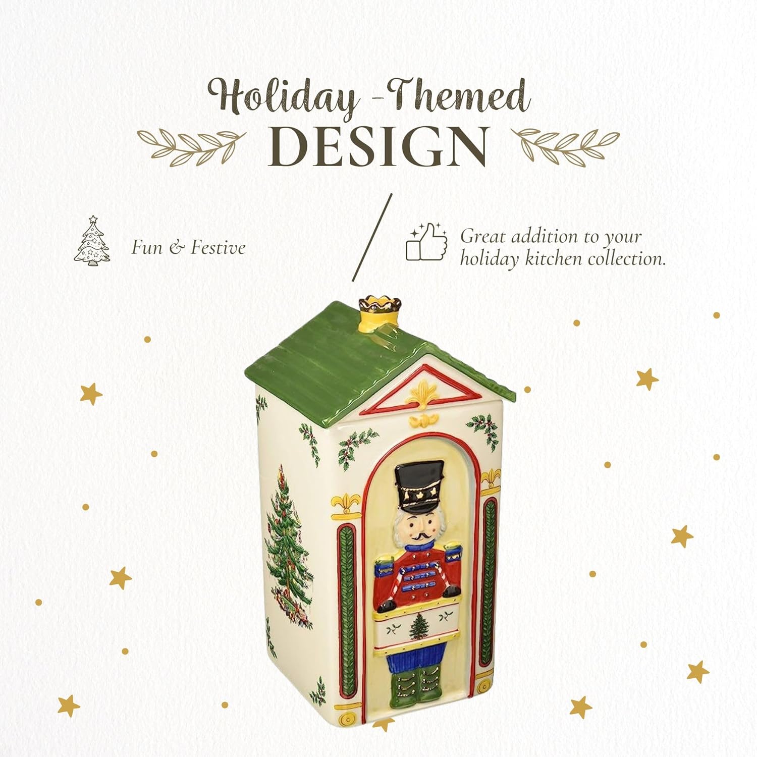 Christmas Tree Nutcracker Cookie Jar - 12" Earthenware Festive Cookie Jar With Lid For Christmas Treats - Decorative Candy Jar For Kitchen Counter, Holiday Cookie Container, Seasonal Home Decor