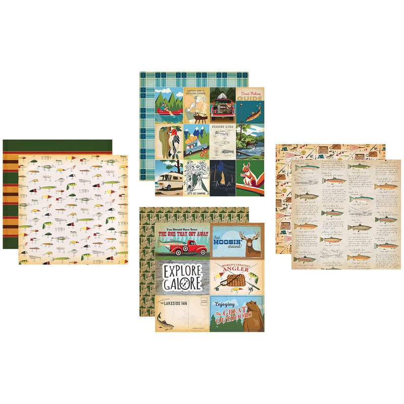 Fishing Scrapbook Paper 12X12 Inch - Outdoor Scrapbook Paper With Fishing Pole