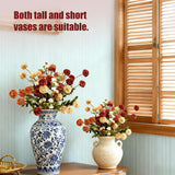 12Pcs Fall Flowers, Burnt Orange Artificial Flowers Kiku 10 Stems With 2 Wax Flowers, Fake Silk Mums For Vase, Autumn Floral Centerpiece Decor