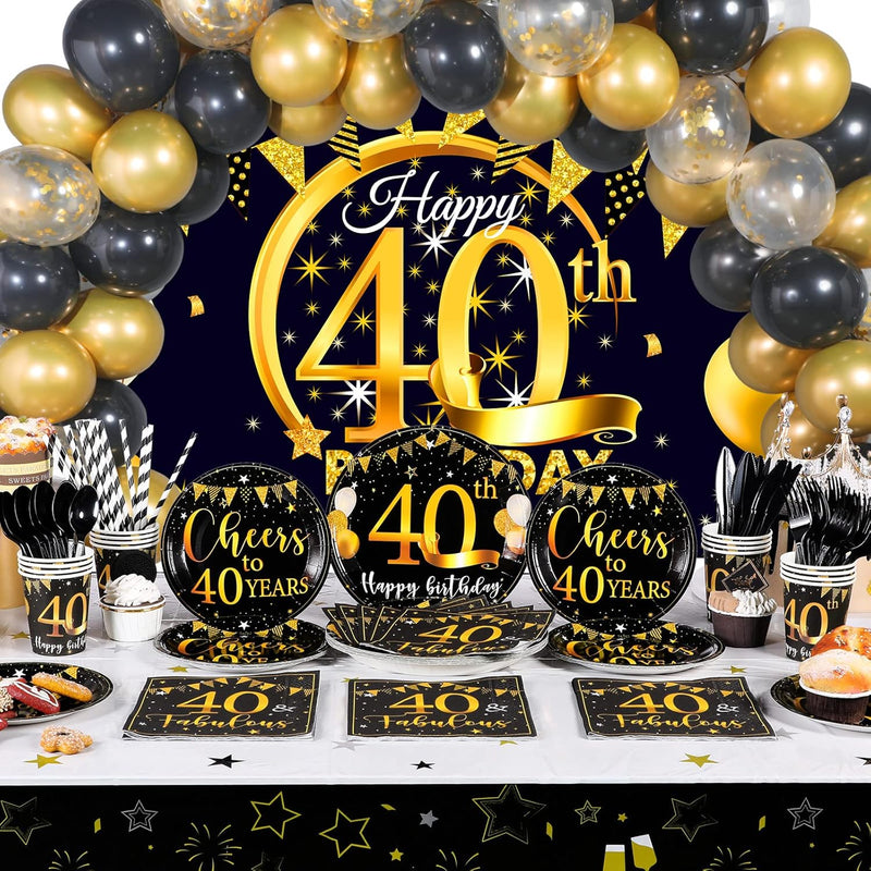 Birthday Decorations For Men, Black And Gold Anniversary Decorations B