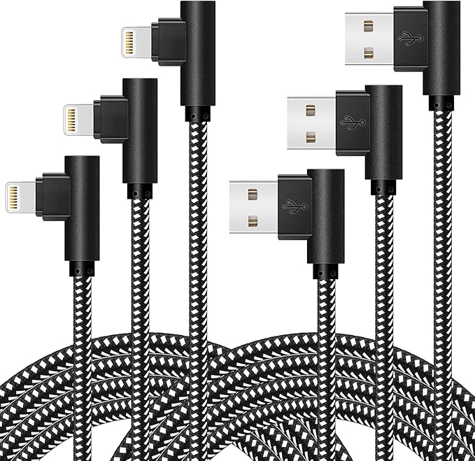3 Pack 3FT 6FT 10FT MFi Certified Right Angle Lightning Cable Nylon Braided iPhone Cord