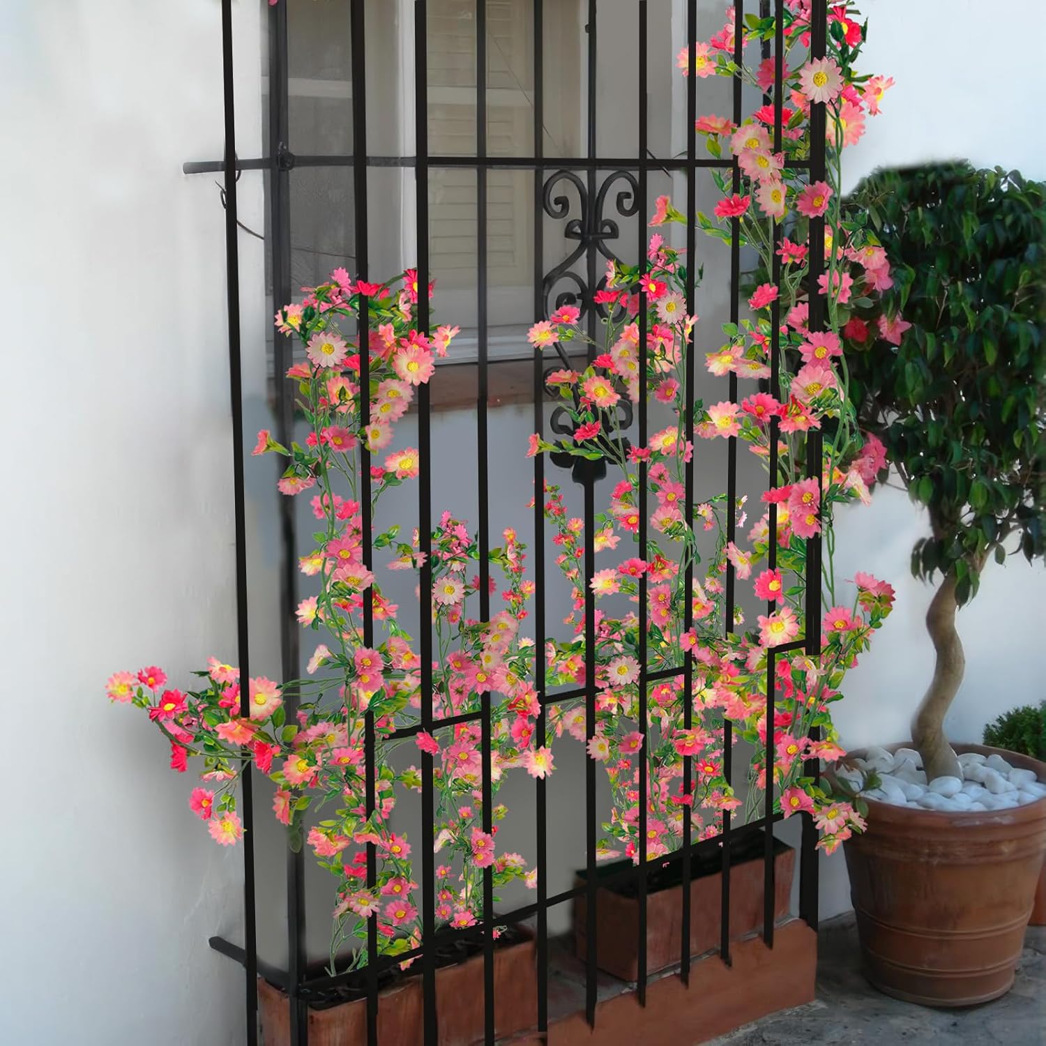 4 Pcs Artificial Daisy Flowers Vine Silk Flower Garland Spring Fake Flower Vine Hanging Ivy With Pink Daisy Flowers Green Leaves For Wall Party Wedding Arch Floral Decor Home Indoor Outdoor