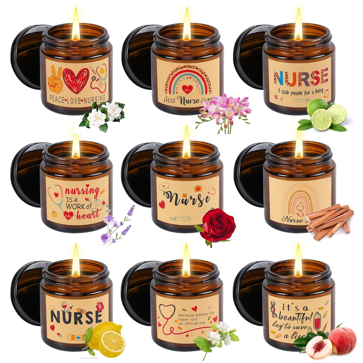 9 Pieces Nurse Appreciation Gifts Cna Week Gifts Nursing Scented Candles 3.5 Oz Soy Wax Candles For Nursing School Student, Birthday Retirement
