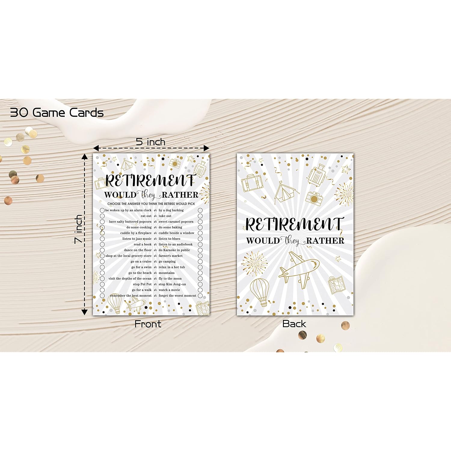 Retirement Party Games, Would They Rather Co-Worker Retirement Party Game Card, Gold Foil Retirement Party Ideas Activities Supplies Decorations(30 Game Cards) - A04
