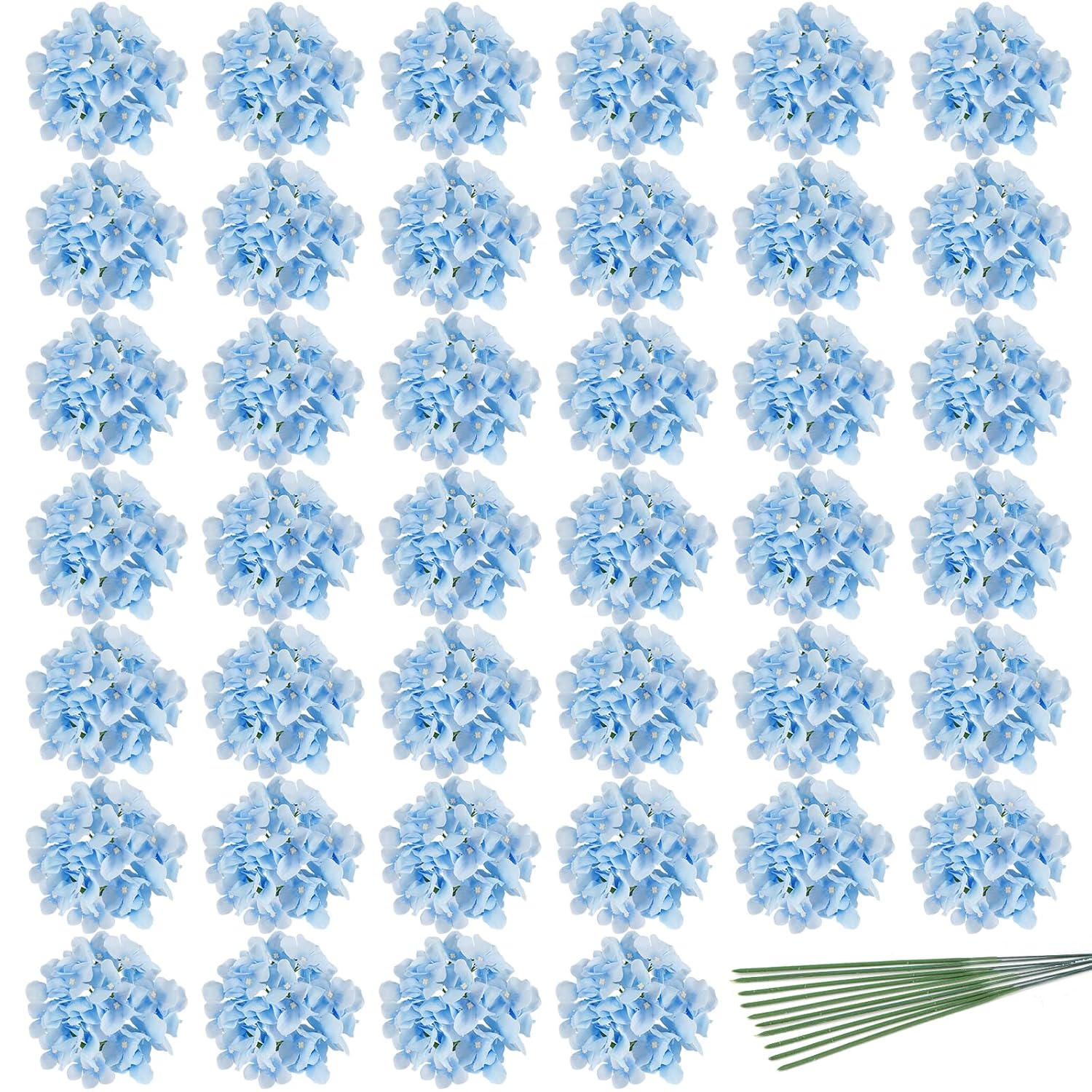 40Pcs Artificial Hydrangea Silk Flower Heads With Stems, Fake Flowers For Wedding Centerpiece Home Garden Party Decoration (Blue)