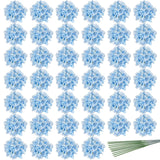 40Pcs Artificial Hydrangea Silk Flower Heads With Stems, Fake Flowers For Wedding Centerpiece Home Garden Party Decoration (Blue)