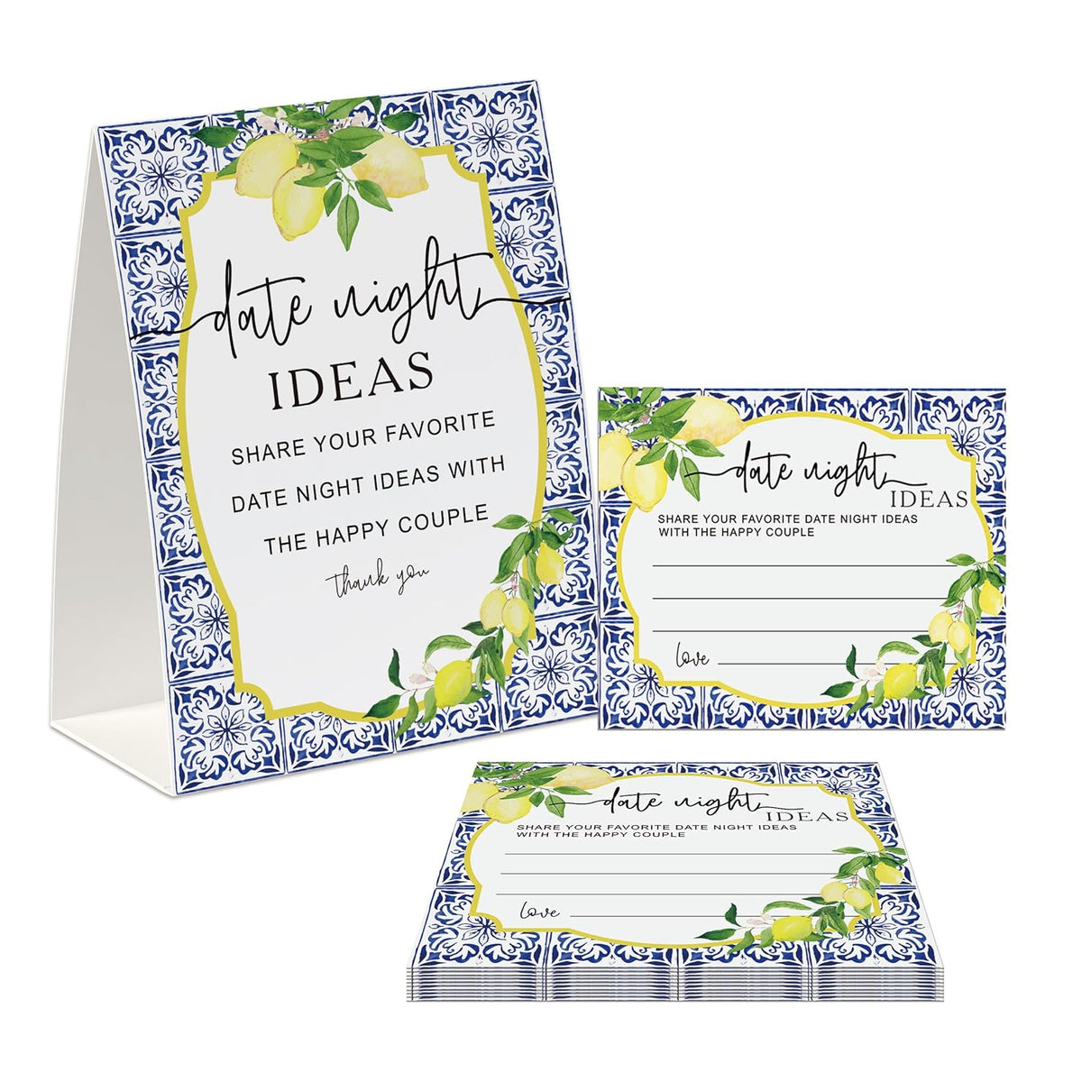 Date Night Idea Cards, Lemon Theme Bridal Shower Decorations, Including 1 Sign And 50 Date Night Cards, Bridal Shower Games For Couples(Yh12)