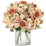 2 Packs Peonies Artificial Flowers Silk Champagne Artificial Peonies Bouquet Fake Flower Arrangements Mixed Roses Hydrangea With Stems For Centerpiece Table Wedding Bridal Bouquets Home Decor