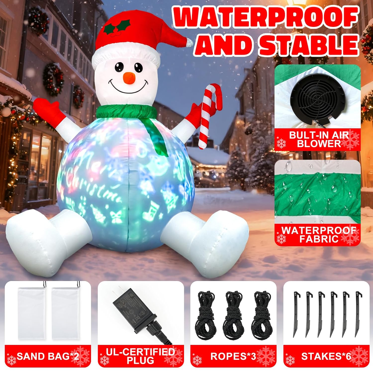 6Ft Tall Christmas Inflatable Outdoor Decorations, Blow Up Yard Decor With Christmas Snowman Sang Along With The Music P