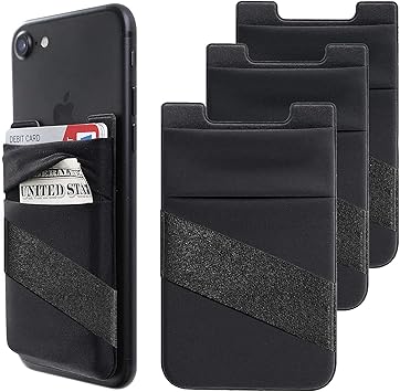 3-Pack Stick-On Phone Wallet with Finger Strap, Stretchy Card Holder - iPhone, Samsung