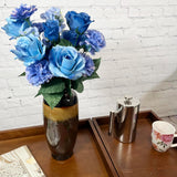 2 Pcs 24 Stem Artificial Flowers Roses Carnation Mixed Bush Spring Faux Flower Indoor Wedding Home Decor, Cemetery Decorations For Grave, Blue
