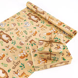 Baby Shower Kraft Wrapping Paper Roll - 1 Roll 17” X 33 Ft Baby Shower Wrapping Paper Roll Kids Baby Birthday Gift Wrap Roll Wrapping Paper Woodland Animals Design Bday Party Favor