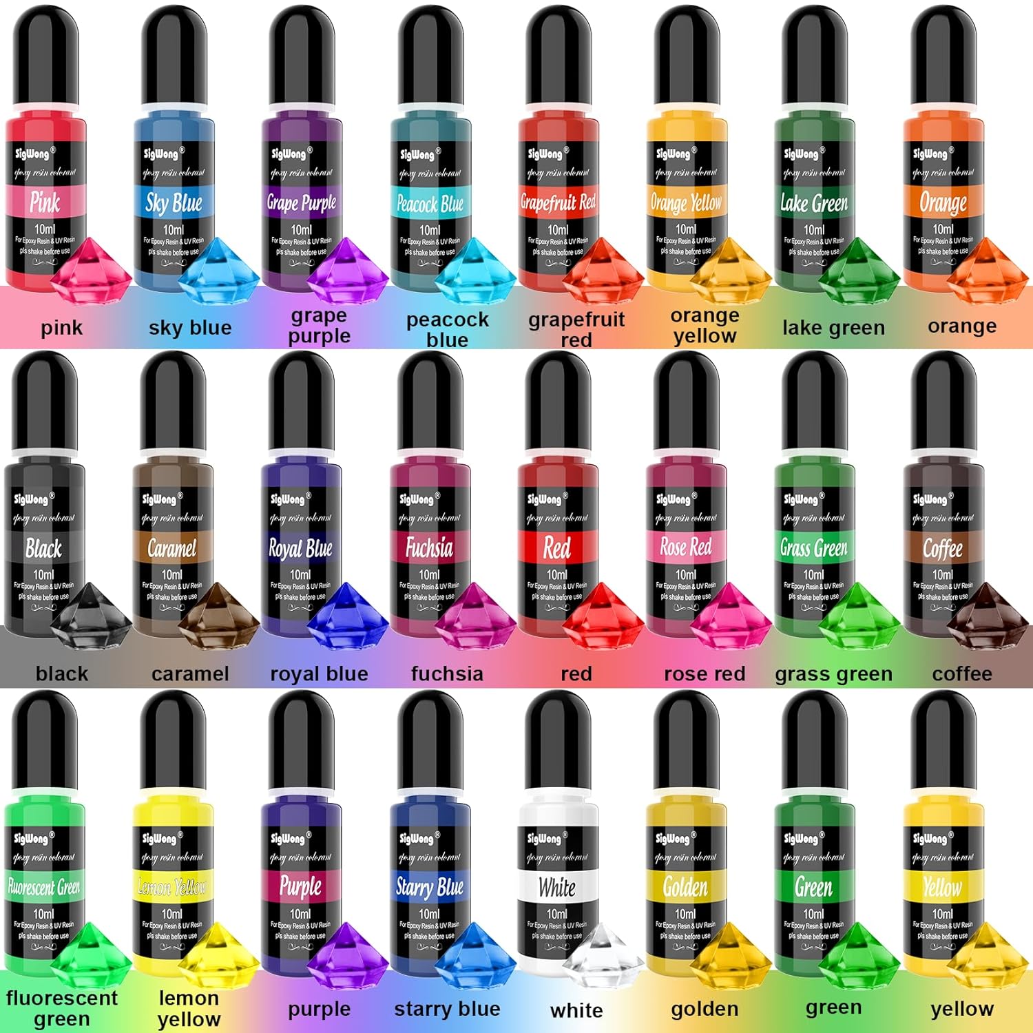 Epoxy Resin Pigment - 24 Color Liquid Colorant, Highly Concentrated Dye For Diy Jewelry Making, Paint, Craft - 0.35Oz/10Ml Each