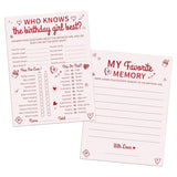 Pink Heart Birthday Party Games Cards-Who Knows The Birthday Girl Best & My Favorite Memory Activity Themed - 20Pcs 3-In-1 Game Cards- 6"X8" Party Decorations & Supplies For Girls-A06