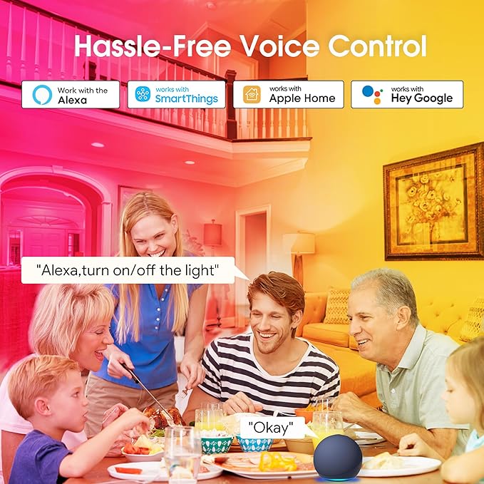 Matter Smart A19 LED Light Bulb E26 RGB 60W Equivalent 800LM WiFi Alexa Apple Home Google SmartThings