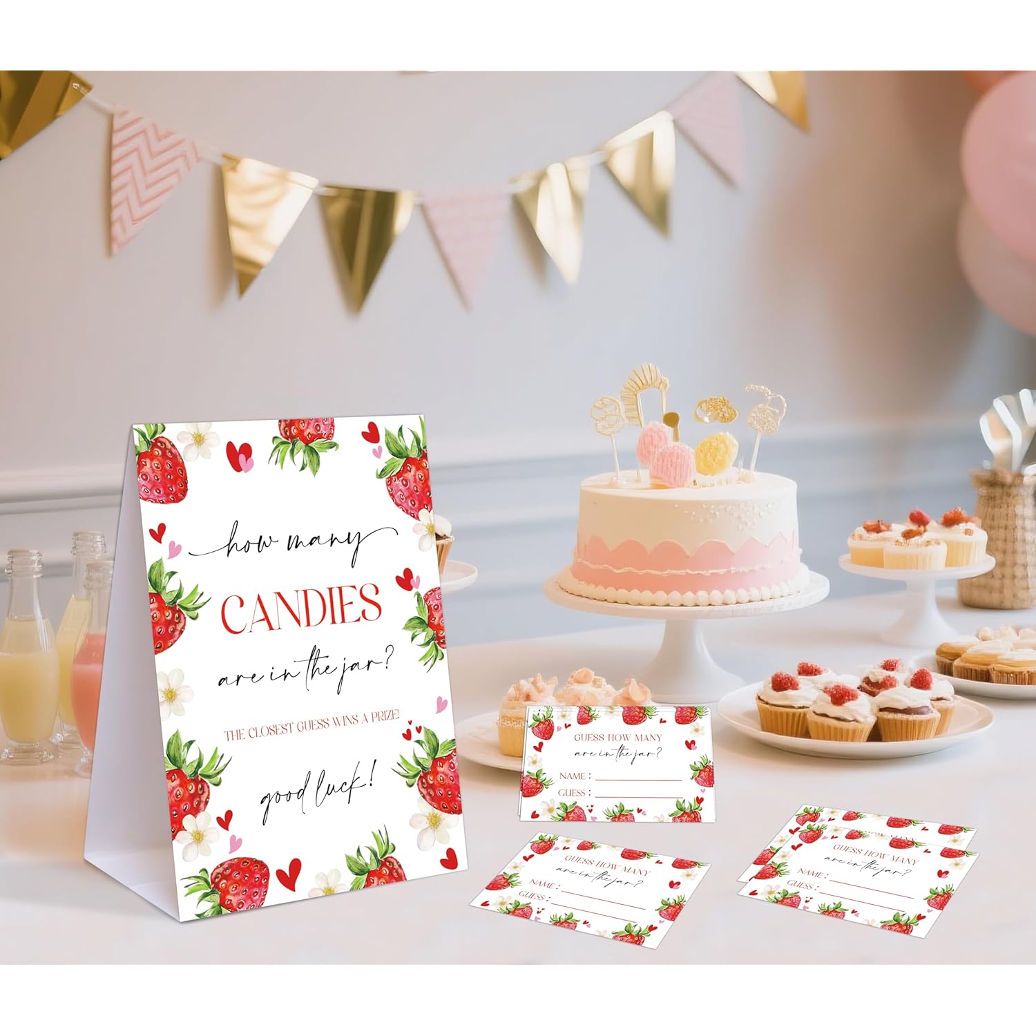 Strawberry Themed How Many Candies Are In The Jar, 1 Tabletop Sign And 50 Cards, Berry Sweet Baby Shower Decorations, Wedding Baby Shower Gender Reveal Event & Party Supplies