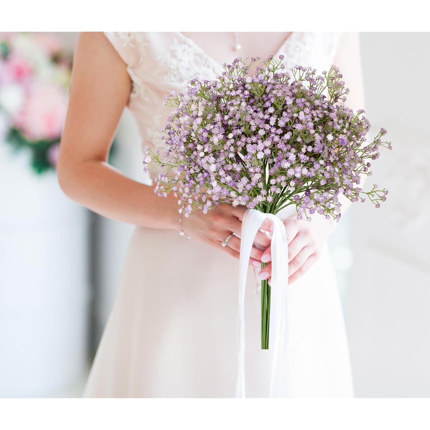 Babys Breath Artificial Flowers, 24 Pcs Gypsophila Bouquet Real Touch For Home, Garden, Wedding, Party & Festival Decorations, Diy Flower Arrangements, Purple