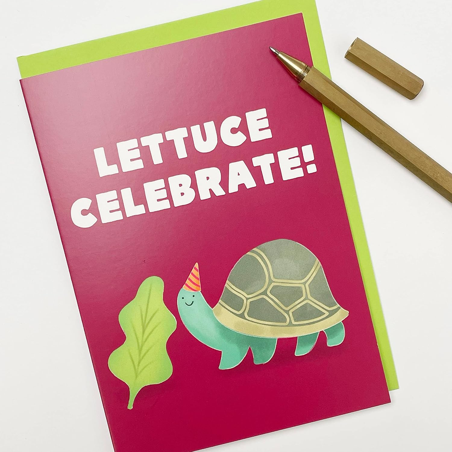 Old English Co. Lettuce Celebrate Card - Cute Funny Tortoise Congratulations Card For Him Or Her - Birthday, Exam Results, Graduation For Friends And Family | Blank Inside With Envelope