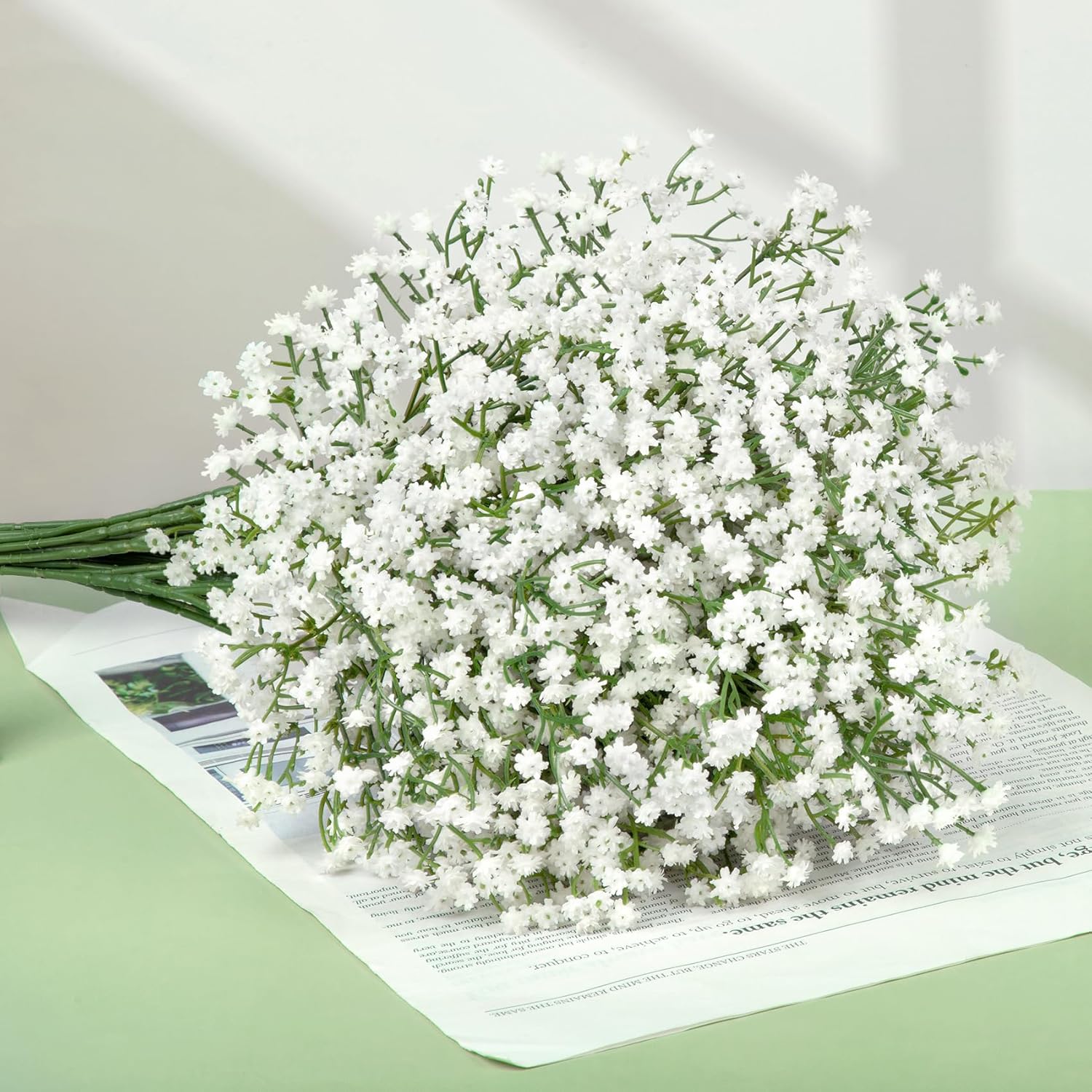 Babys Breath Artificial Flowers, 18 Pcs White Fake Baby Breath Flowers Artificial Bulk Real Touch Faux Gypsophila Bouquets For Wedding Floral Arrangement Party Home Decoration